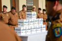 cerimônia de entrega das urnas no quartel da PM